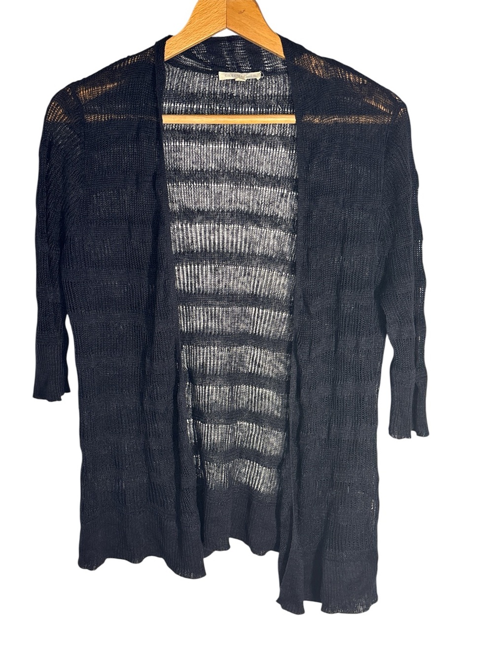 Eileen Fisher Linen Cardigan Navy Blue Sheer Stripe Open Front Women’s Size M